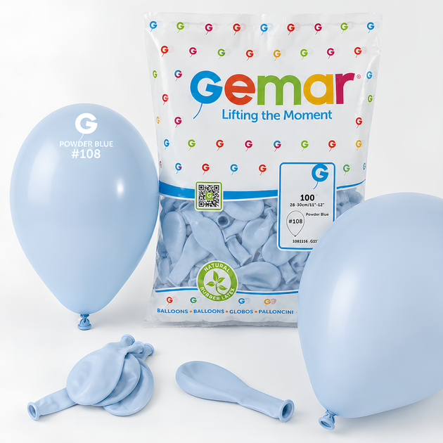 Повітряні Кульки 12" Marshmallow Powder Blue (#108) Упаковка 100 шт GEMAR - Фото 1 Повітряні Кульки 12" Marshmallow Powder Blue (#108) Упаковка 100 шт GEMAR - зображення 1