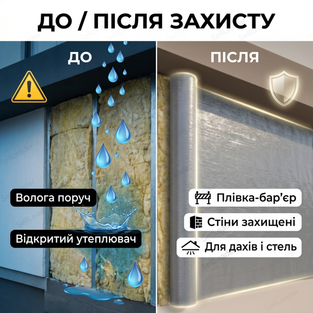 Плівка Майстер S75 Premium 1.5x50м 75г/м² гідроізоляційна для даху фасаду стін мембрана армована паропроникна - Фото 5 Плівка Майстер S75 Premium 1.5x50м 75г/м² гідроізоляційна для даху фасаду стін мембрана армована паропроникна - зображення 5