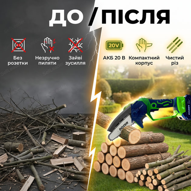 Мини пила Dozer цепная аккумуляторная 21В для обрезки веток распила дров 10см беспроводная электропила 2Ah 1АКБ - Фото 5 Мини пила Dozer цепная аккумуляторная 21В для обрезки веток распила дров 10см беспроводная электропила 2Ah 1АКБ - изображение 5
