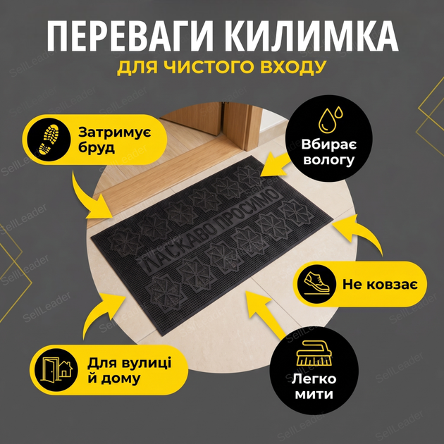 Придверний килимок HomeStar 45x75 см для квартири дому дверний коврик поліпропілен антиковзкий прямокутний - зображення 2