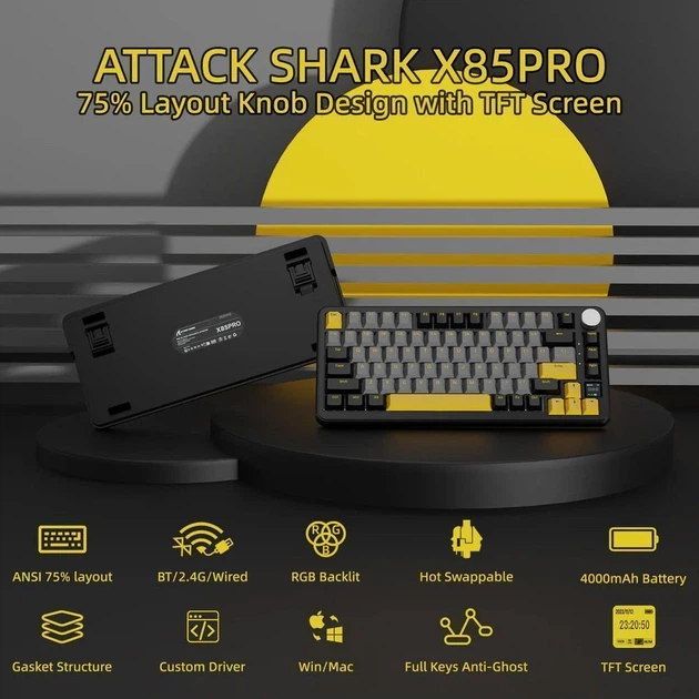 Клавиатура Attack Shark X85 Pro RGB Linear Blueberry Switch Wireless Starry Black (AS-6972792470368-SB-UA) [166731] - изображение 2