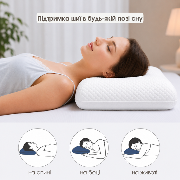 Подушка ортопедическая ARDESTO Белая Sleepwell Warm&Cold Пена мемори Прямоугольная 60х40х12 см (ART6040CWC) - изображение 6