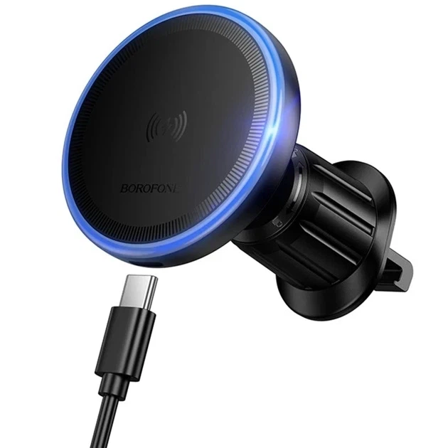 Тримач для телефону в автомобіль Borofone BH224 Magnetic Wireless магнітний автотримач із швидкою зарядкою 15 Вт Чорний - зображення 2