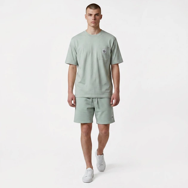 Мужские шорты в стиле Stone Island Compass Embroidered Brushed Cotton Fleece Shorts, Sage Green размер M (SI18001.1M) - изображение 3