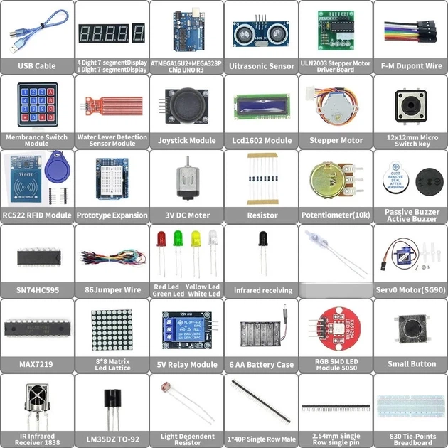 Набір початківця Arduino Uno R3 Starter Kit, ATmega16U2 + Mega328P, тренувальний конструктор - зображення 2