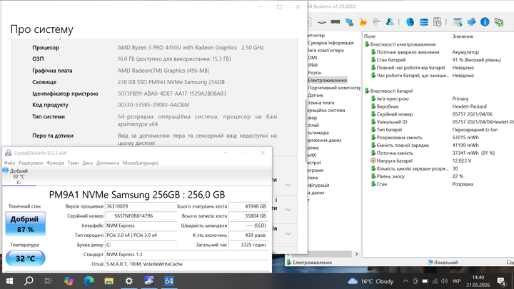 Металевий HP Elitebook 845 G7 14″ FullHD IPS/Ryzen 5 Pro 4450U (4 ядра) / 16Gb/ SSD 256Gb/Vega 5 - Б/У - изображение 9