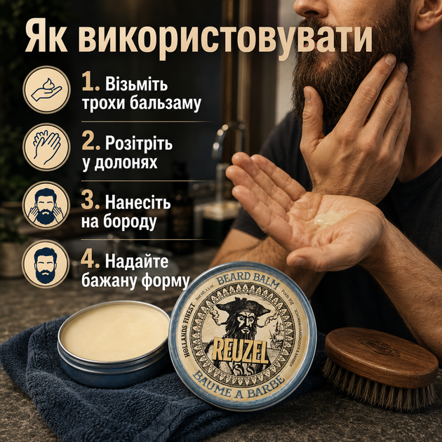 Бальзам для бороды Reuzel Beard Balm 35 г легкая фиксация увлажнение и смягчение бороды с маслом ши, аргановым маслом - Фото 5 Бальзам для бороды Reuzel Beard Balm 35 г легкая фиксация увлажнение и смягчение бороды с маслом ши, аргановым маслом - изображение 5