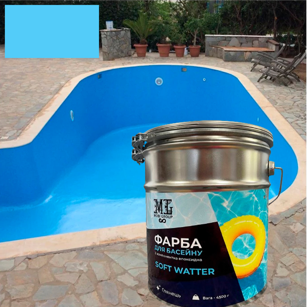 Краска эпоксидная двухкомпонентная SOFT WATER для бассейнов, фонтанов и резервуаров Светло-голубая 4.5 кг - изображение 2