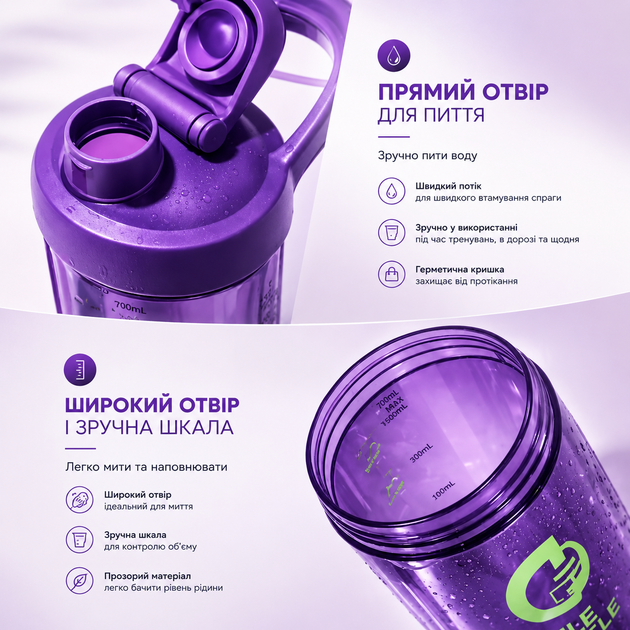 Тритановый шейкер Diller Bottle 700 мл с металлическим шариком (BPA Free) фиолетовый - Фото 5 Тритановый шейкер Diller Bottle 700 мл с металлическим шариком (BPA Free) фиолетовый - изображение 5