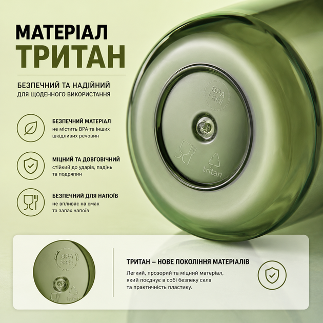 Спортивная бутылка для воды 1 л (1000 мл) с соломинкой Tritan Зеленая. Ударопрочная эко бутылка без BPA - изображение 7