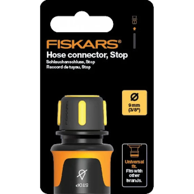Конектор для шлангу Fiskars 9 мм 68 мм аквастоп (1027078) - Фото 2 Конектор для шлангу Fiskars 9 мм 68 мм аквастоп (1027078) - изображение 2