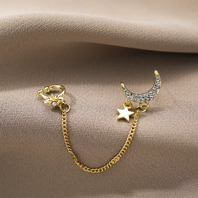 Каф кліпс на вухо місяць і зірочка зірка Star Earcuff - зображення 4