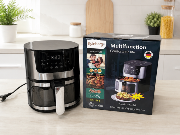 Аерогриль Rainberg 4200Вт 8л безмасляна аерофритюрниця Air Fryer для м’яса риби овочів та домашньої випічки - зображення 5
