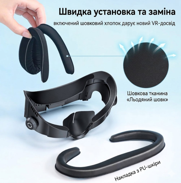 Эргономичная маска AMVR Q3FC4 для Meta Quest 3 с регулировкой — Вентиляционный интерфейс для VR очков (Экокожа + Шелк) - изображение 4