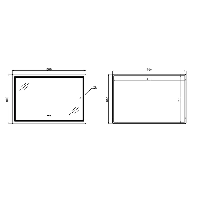 Дзеркало Qtap Mideya MI1) 1200х800 з LED-підсвічуванням Touch, з антизапотіванням, димером, рег. яскравості QT2078F12080 - зображення 2