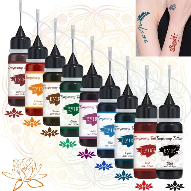 Хна для тимчасового тату EYIR Temporary Tattoo, колір Бордовий, 15 мл - зображення 4