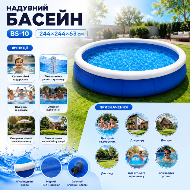 Надувной бассейн BS-10, 244×244×63 см - изображение 3