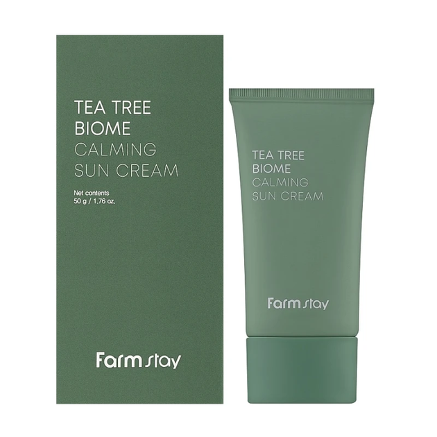 Заспокійливий сонцезахисний крем для обличчя FarmStay Tea Tree Biome Calming Sun Cream SPF50+ PA++++ 50 мл - контроль себуму - Фото 1 Заспокійливий сонцезахисний крем для обличчя FarmStay Tea Tree Biome Calming Sun Cream SPF50+ PA++++ 50 мл - контроль себуму - изображение 1