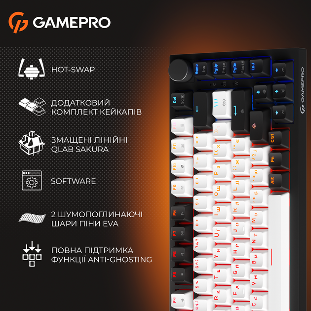 Клавиатура проводная GamePro MK160 V2 Warden QLAB Sakura Linear RGB USB Black (MK160-V2-B-QS) - изображение 19