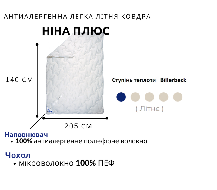 Антиаллергенное одеяло Billerbeck Нина плюс легкое 140x205 см белый 0205-32/01 - изображение 2