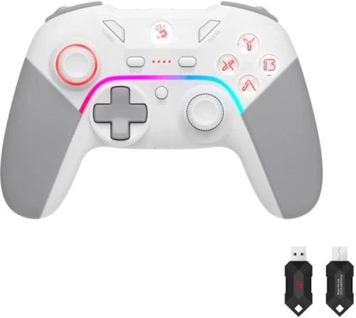 Геймпад Bloody GPW70, White/Grey, бездротовий (USB 2.4GHz), для ПК / PS3 / Switch / Android, подвійна вібрація, 600 mAh - Фото 1 Геймпад Bloody GPW70, White/Grey, бездротовий (USB 2.4GHz), для ПК / PS3 / Switch / Android, подвійна вібрація, 600 mAh - изображение 1
