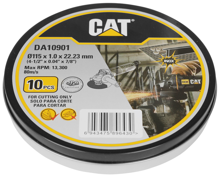 Диск для різання металу CAT DA10901 115 x 22.2 мм 10 шт (6943475896430) - Фото 1 Диск для різання металу CAT DA10901 115 x 22.2 мм 10 шт (6943475896430) - зображення 1