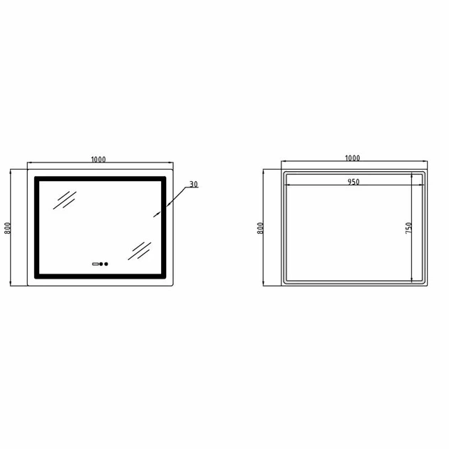 Зеркало Lidz Kubis (KU2) 1000х800 с LED-подсветкой, сенсорным управлением, функцией антизапотевания и часами (SD00055406) - изображение 2