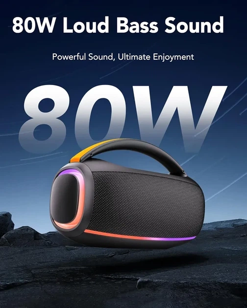 Портативная колонка 80 Вт, водонепроницаемая IPX7 уличная с RGB подсветкой - изображение 2