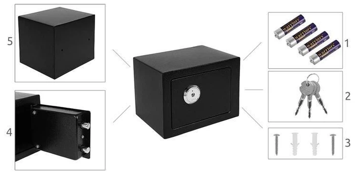 Сейф металевий Malatec Safe Box S8800 23×17×17 см з ключовим замком для грошей, документів і цінностей чорний - зображення 2