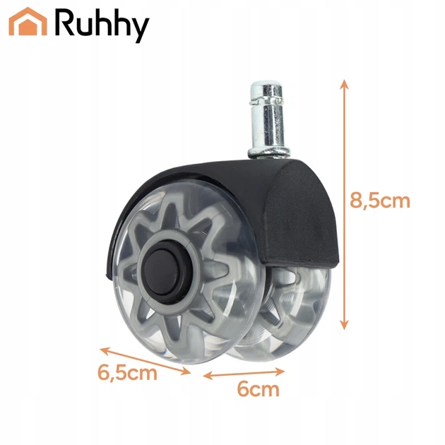 Колеса для офисного и геймерского кресла Ruhhy 25280 бесшумные ролики PU на подшипниках 2.5" комплект 5 шт 11×22 мм Серые - Фото 6 Колеса для офисного и геймерского кресла Ruhhy 25280 бесшумные ролики PU на подшипниках 2.5" комплект 5 шт 11×22 мм Серые - изображение 6