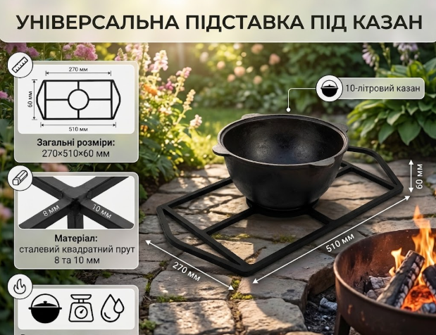 Подставка под казан из стали Mzavod для мангала 510х270 мм Подставка на огонь для казана Новая - Фото 2 Подставка под казан из стали Mzavod для мангала 510х270 мм Подставка на огонь для казана Новая - изображение 2