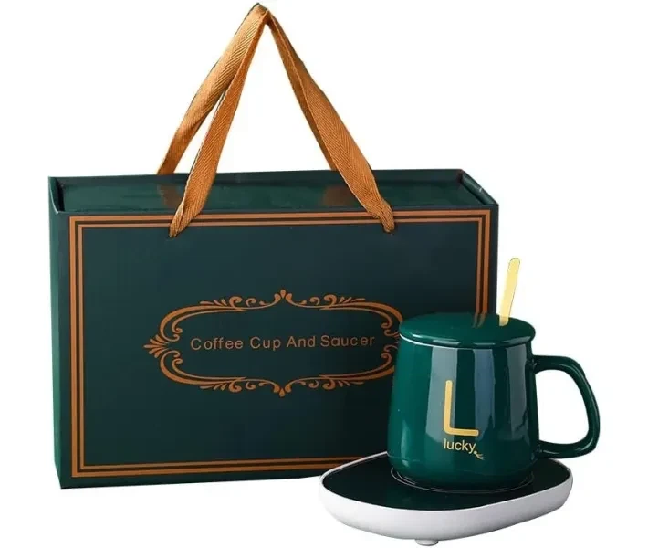 Чашка керамическая Lucky на платформе с подогревом с крышкой и ложкой 380ml Green (3_05627) - изображение 2