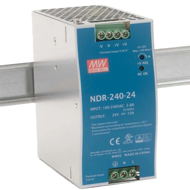 Блок питания Mean Well NDR-240-24 24В 10А 240W на Din-рейку - Фото 1 Блок питания Mean Well NDR-240-24 24В 10А 240W на Din-рейку - изображение 1