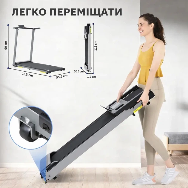 Бігова доріжка Novonova SY-T2712 електрична 1200 Вт 1–12 км/год 120 кг LCD Bluetooth 15 програм складана чорна - зображення 3