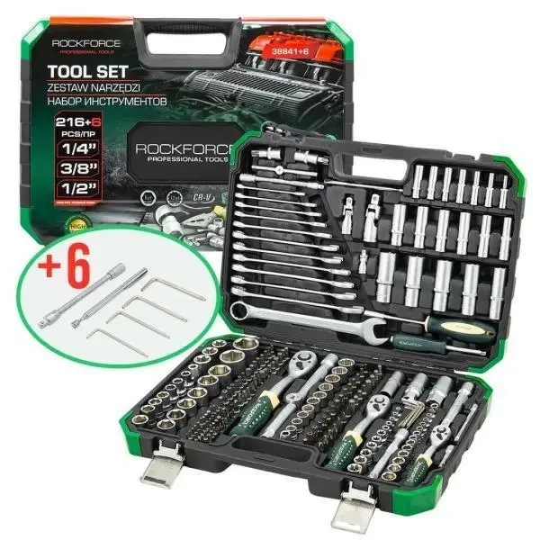 Набор инструментов Rock Force RF-38841 216 предметов 1/4" 3/8" 1/2" (4–32 мм) профессиональный в кейсе - изображение 2
