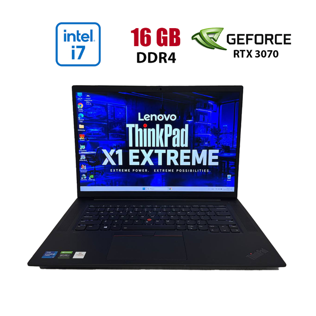 Игровой ноутбук Б-класс Lenovo ThinkPad X1 Extreme Gen 4 / 15.6" (1920x1080) IPS / Intel Core i7-11850H (8 (16) ядра по 2.5 - 4.8 GHz) / 16 GB DDR4 / 512 GB SSD / nVidia GeForce RTX 3070, 8 GB GDDR6, 256-bit / WebCam б/у - Фото 1 Игровой ноутбук Б-класс Lenovo ThinkPad X1 Extreme Gen 4 / 15.6" (1920x1080) IPS / Intel Core i7-11850H (8 (16) ядра по 2.5 - 4.8 GHz) / 16 GB DDR4 / 512 GB SSD / nVidia GeForce RTX 3070, 8 GB GDDR6, 256-bit / WebCam б/у - изображение 1
