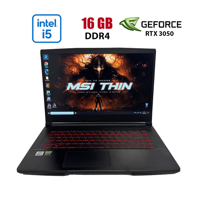 Ігровий ноутбук MSI GF63 Thin 10UC / 15.6" (1920x1080) IPS / Intel Core i5-10500H (6 (12) ядра по 2.5 - 4.5 GHz) / 16 GB DDR4 / 512 GB SSD / nVidia GeForce RTX 3050, 4 GB GDDR6, 128-bit / WebCam б/в - Фото 1 Ігровий ноутбук MSI GF63 Thin 10UC / 15.6" (1920x1080) IPS / Intel Core i5-10500H (6 (12) ядра по 2.5 - 4.5 GHz) / 16 GB DDR4 / 512 GB SSD / nVidia GeForce RTX 3050, 4 GB GDDR6, 128-bit / WebCam б/в - зображення 1