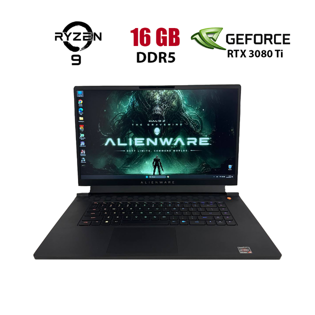 Игровой ультрабук Б-класс Dell Alienware m17 R5 / 17.3" (1920x1080) IPS / AMD Ryzen 9 6900HX (8 (16) ядер по 3.3 - 4.9 GHz) / 16 GB DDR5 / 512 GB SSD NVMe / nVidia GeForce RTX 3080 Ti, 16 GB GDDR6, 256-bit / WebCam б/у - Фото 1 Игровой ультрабук Б-класс Dell Alienware m17 R5 / 17.3" (1920x1080) IPS / AMD Ryzen 9 6900HX (8 (16) ядер по 3.3 - 4.9 GHz) / 16 GB DDR5 / 512 GB SSD NVMe / nVidia GeForce RTX 3080 Ti, 16 GB GDDR6, 256-bit / WebCam б/у - изображение 1