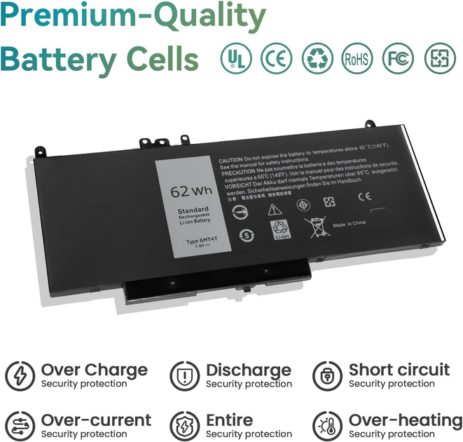 Аккумуляторная батарея K KYUER 6MT4T для Dell Latitude E5470 E5570 E5270 Precision 3510 7.6V 62Wh литий-ионная черная - изображение 7