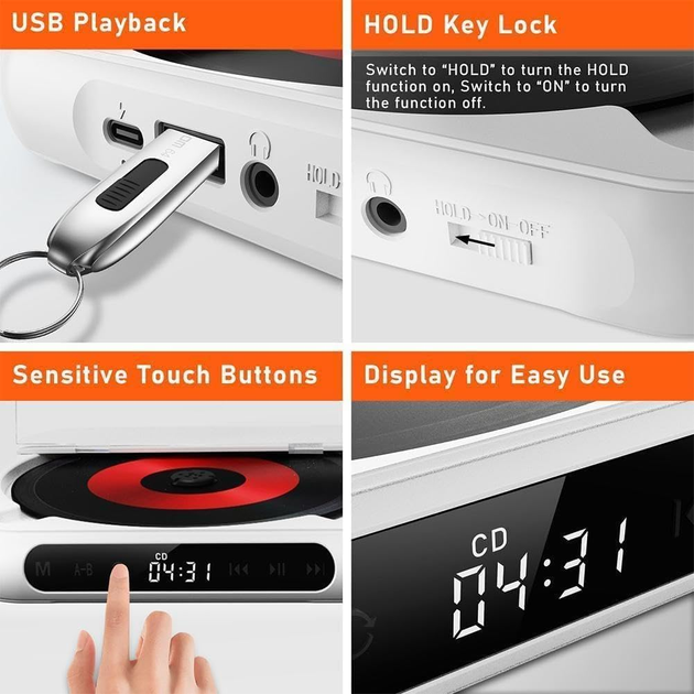 Портативный CD-плеер Bluetooth-колонка Lyutiore KC918 аккумуляторный с FM-радио и пультом ДУ настенный дисплей - Фото 8 Портативный CD-плеер Bluetooth-колонка Lyutiore KC918 аккумуляторный с FM-радио и пультом ДУ настенный дисплей - изображение 8