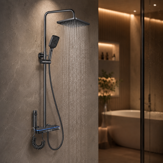 Настенная душевая система Faucet CR-25HT007 с LED-подсветкой и смесителем (металл) - изображение 5