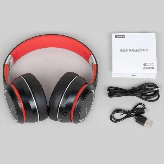 Повнорозмірні навушники Lenovo HD200 Bluetooth, бездротова/провідна гарнітура з мікрофоном, ігрові навушники з шумопоглинанням, Black - зображення 6