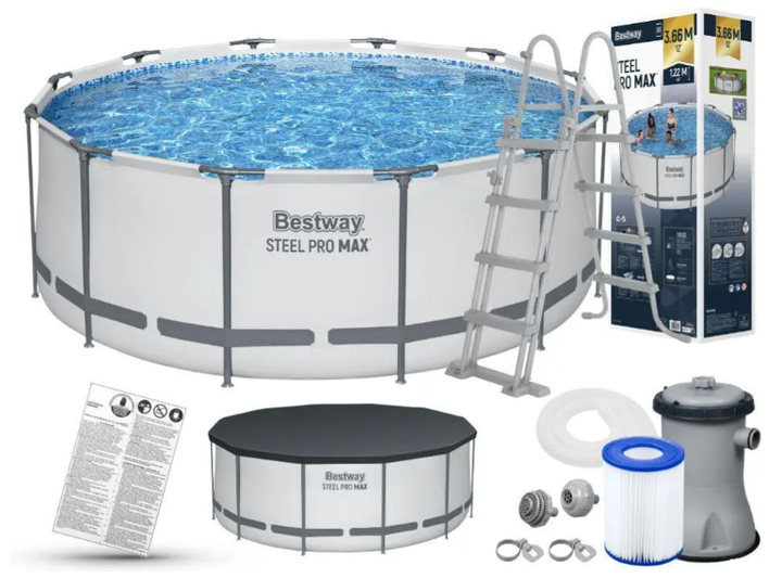 Каркасный бассейн Bestway 56420 (366 х 122 см) фильтр насос + лестница + тент - изображение 2