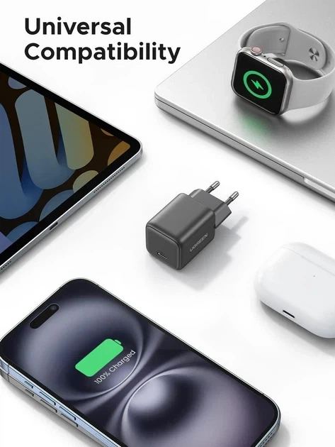 Сетевое зарядное устройство UGREEN USB C 20W PD3.0 QC4.0 GaN Fast Charger Grey (X512) - изображение 3
