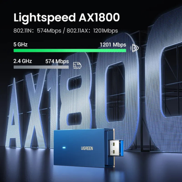 WiFi-адаптер UGREEN USB AX1800 USB WiFi 6 Dual-Band Wireless Adapter Blue (CM499) - Фото 9 WiFi-адаптер UGREEN USB AX1800 USB WiFi 6 Dual-Band Wireless Adapter Blue (CM499) - изображение 9