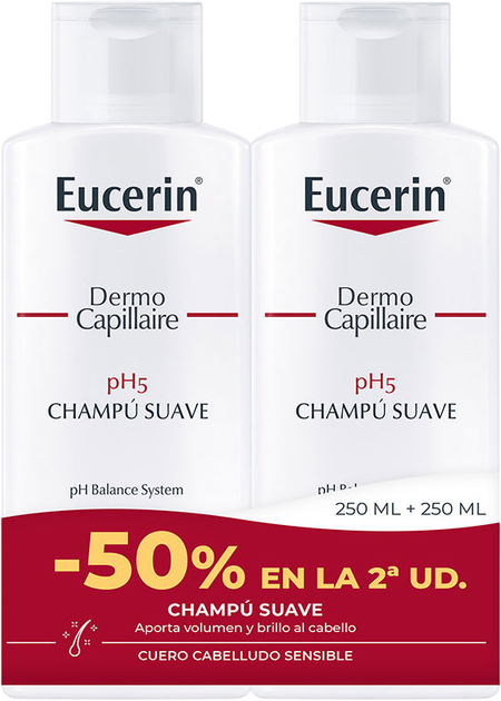 Набір делікатних шампунів для чутливої шкіри голови Eucerin pH5 Gentle Shampoo 2 х 400 мл (4005800352942) - Фото 1 Набір делікатних шампунів для чутливої шкіри голови Eucerin pH5 Gentle Shampoo 2 х 400 мл (4005800352942) - зображення 1
