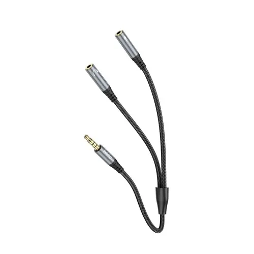 Аудіоадаптер Hoco UPA21 2-in-1 3.5 audio adapter кабель(male to 2*female) 0, 25m. Темно, сірий - Фото 1 Аудіоадаптер Hoco UPA21 2-in-1 3.5 audio adapter кабель(male to 2*female) 0, 25m. Темно, сірий - зображення 1