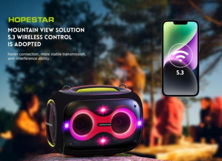 Портативная колонка bluetooth HOPESTAR PartyBox RGB 120W с двумя микрофонами Черная 016809 - Фото 8 Портативная колонка bluetooth HOPESTAR PartyBox RGB 120W с двумя микрофонами Черная 016809 - изображение 8