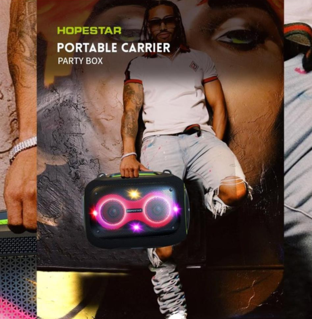 Портативная колонка bluetooth HOPESTAR PartyBox RGB 120W с двумя микрофонами Черная 016809 - Фото 10 Портативная колонка bluetooth HOPESTAR PartyBox RGB 120W с двумя микрофонами Черная 016809 - изображение 10