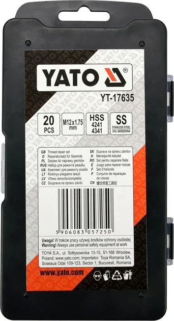 Набор для ремонта резьбы M12x1,75 YATO YT-17635 - Фото 3 Набор для ремонта резьбы M12x1,75 YATO YT-17635 - изображение 3